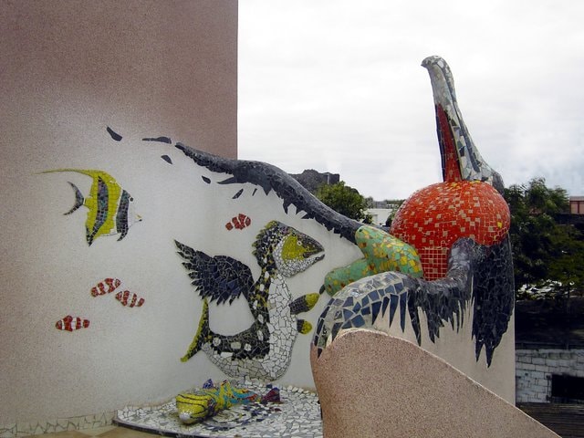 Katarma mosaic fish and iguana mural
